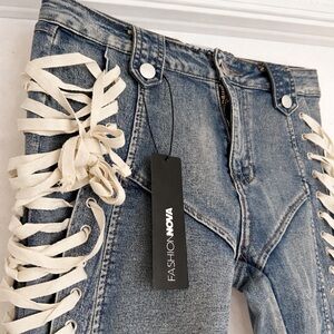 Fashion Nova Blue Lace-Up Women Jeans